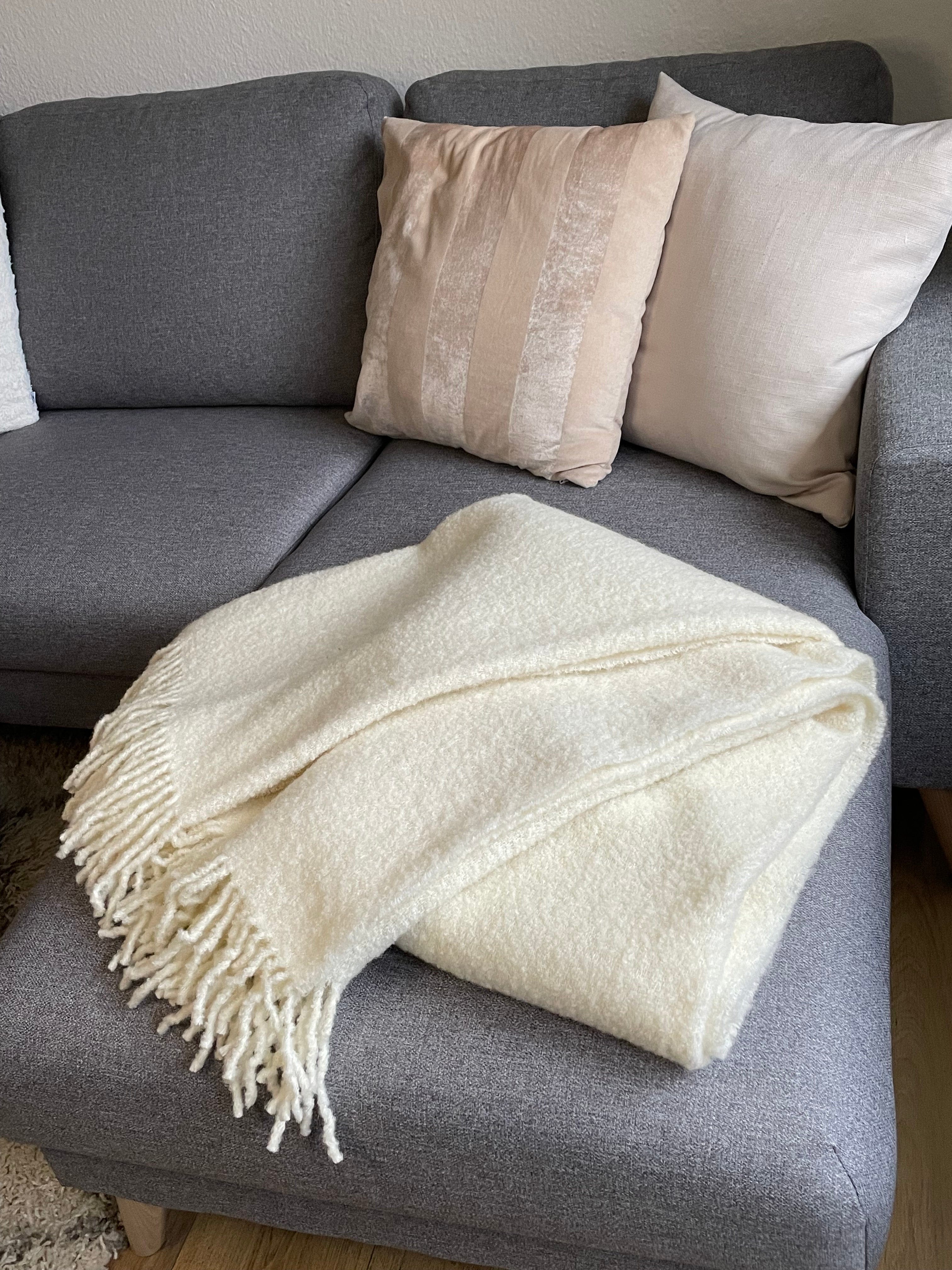 Uldplaid i uld - Hvid Boucle (140x200 cm) Uldplaid Uldplaiden