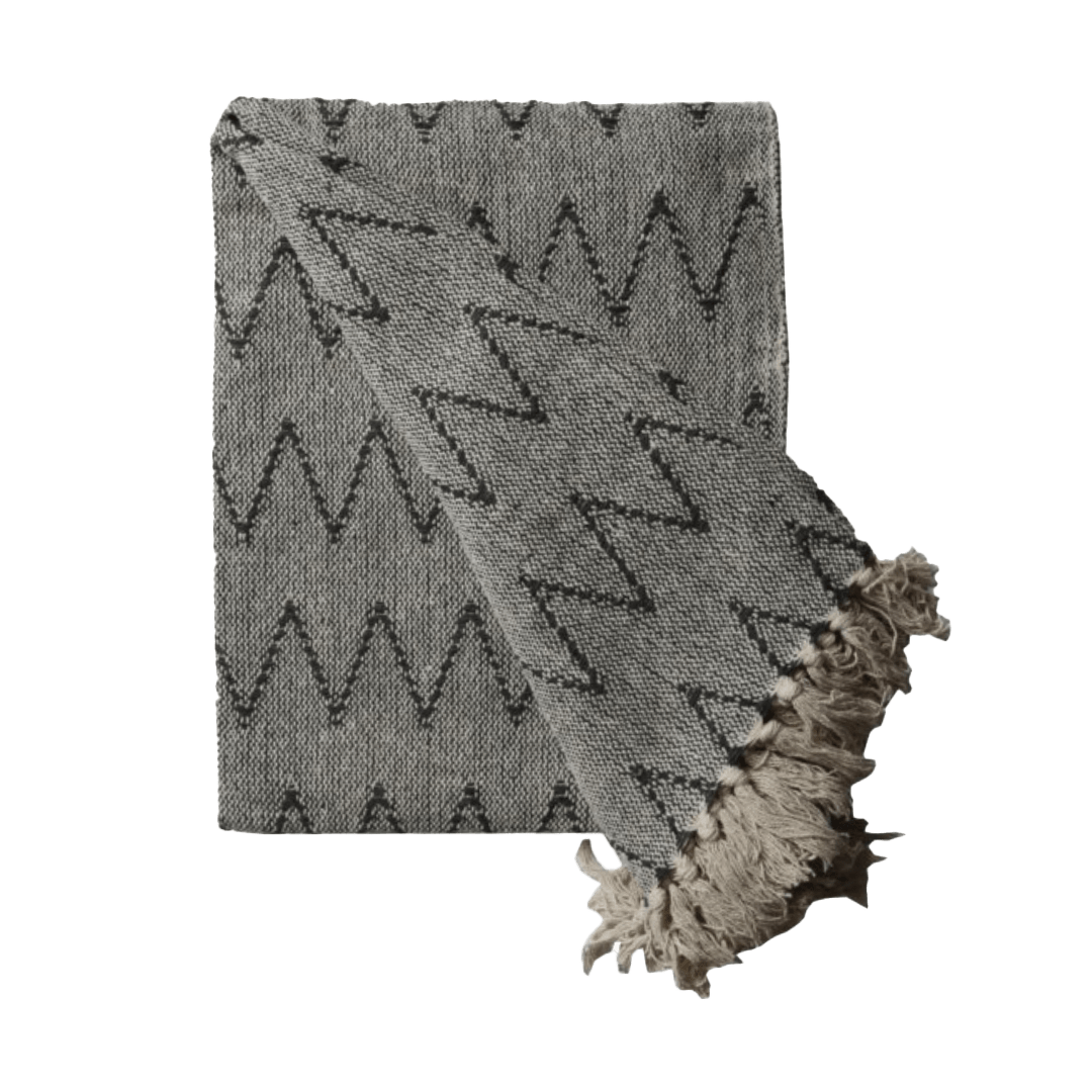 Recycled bomuldsplaid Mørkegrå zigzag mønster (140x200cm) - Au Maison Plaid Au Maison