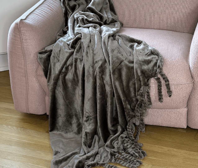 Fleece plaid i Gråbrun m. frynser (150 x 200cm) Plaid Otherstuff