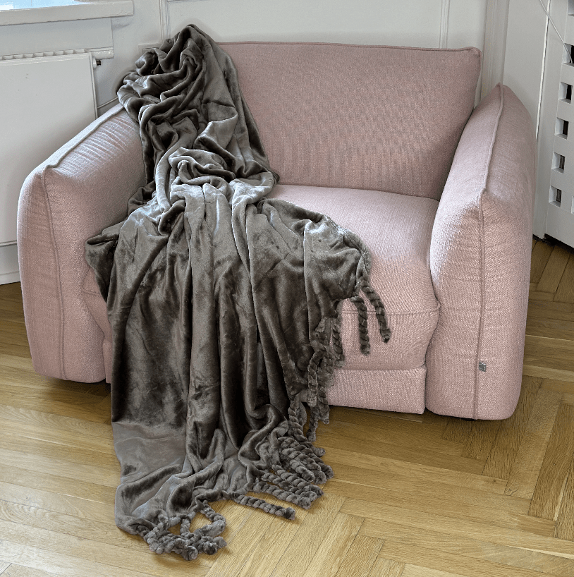 Fleece plaid i Gråbrun m. frynser (150 x 200cm) Plaid Otherstuff