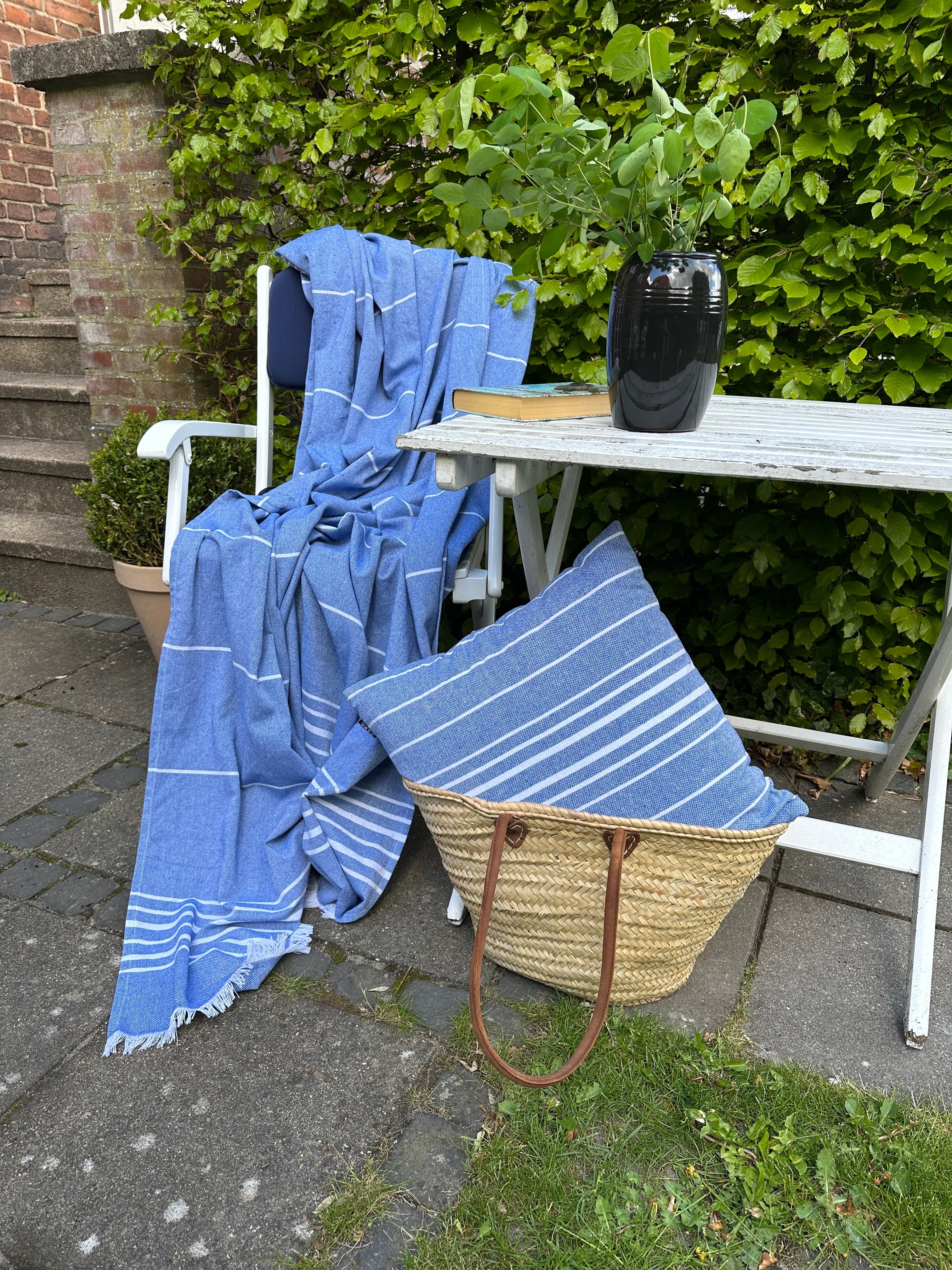 Sommerplaid i bomuld - Blå Tiseco