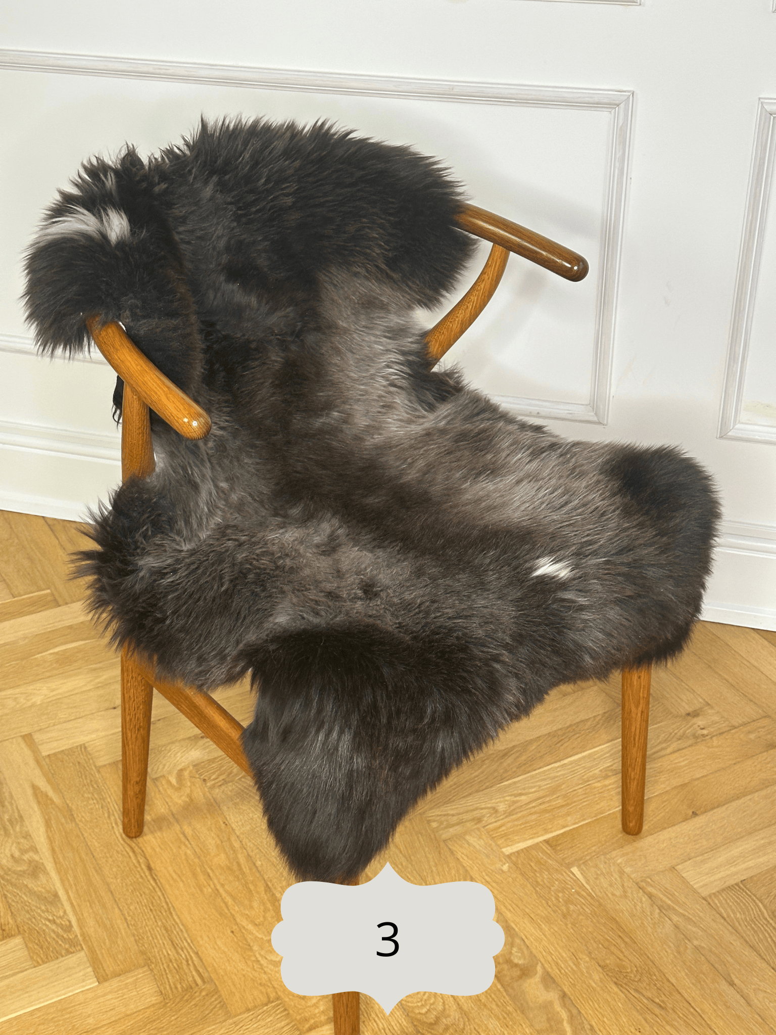 Korthåret lammeskind - Grå/brun melange Uldplaiden.dk