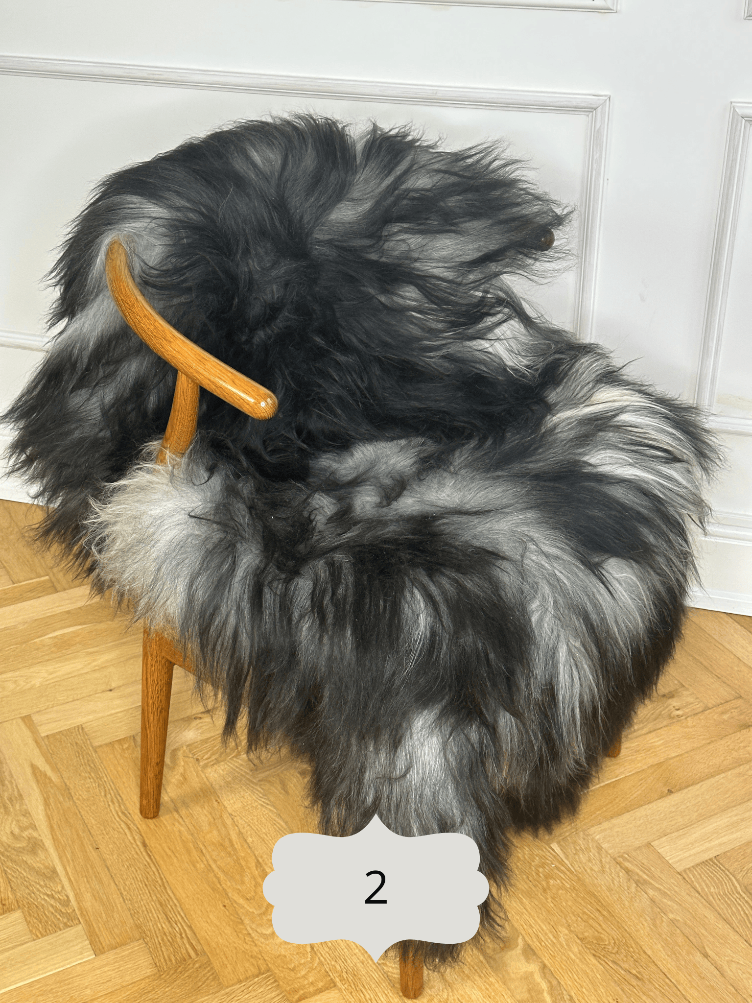 Langhåret lammeskind - Naturlig grå Uldplaiden.dk