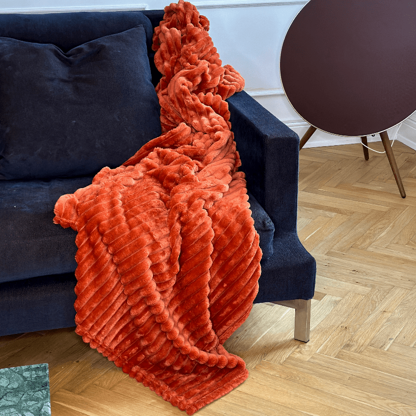 Fleece plaid i Orange (150 x 200cm) Plaid Uldplaiden.dk