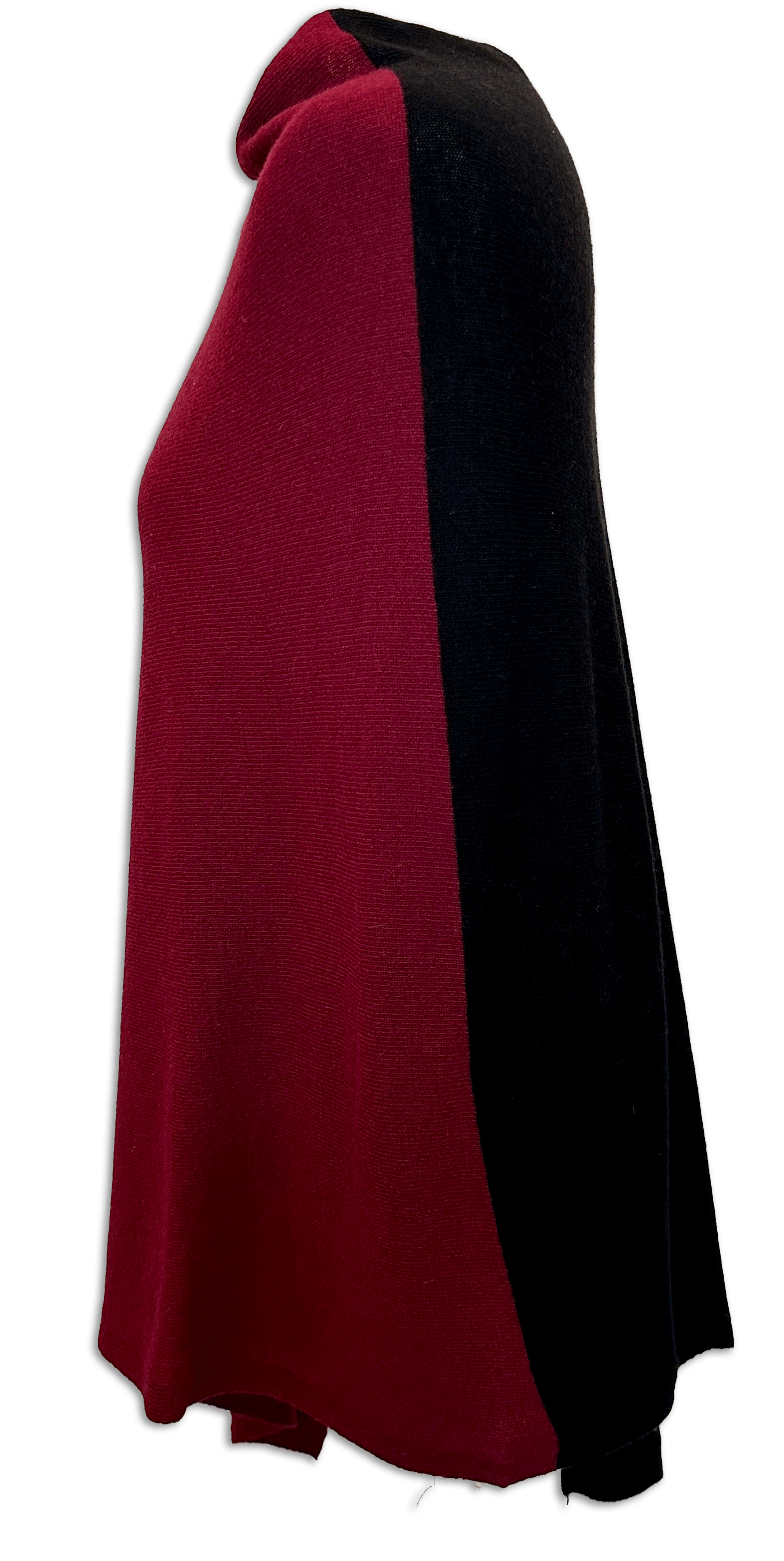 Poncho i 10% Cashmere - Sort/Bordeaux Uldplaiden.dk