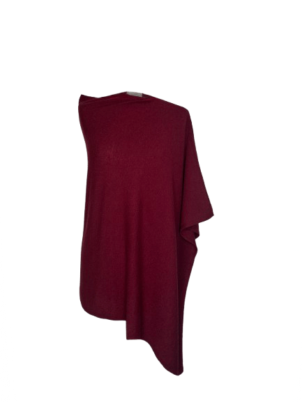 Poncho i 10% cashmere - Vinrød Uldplaiden.dk