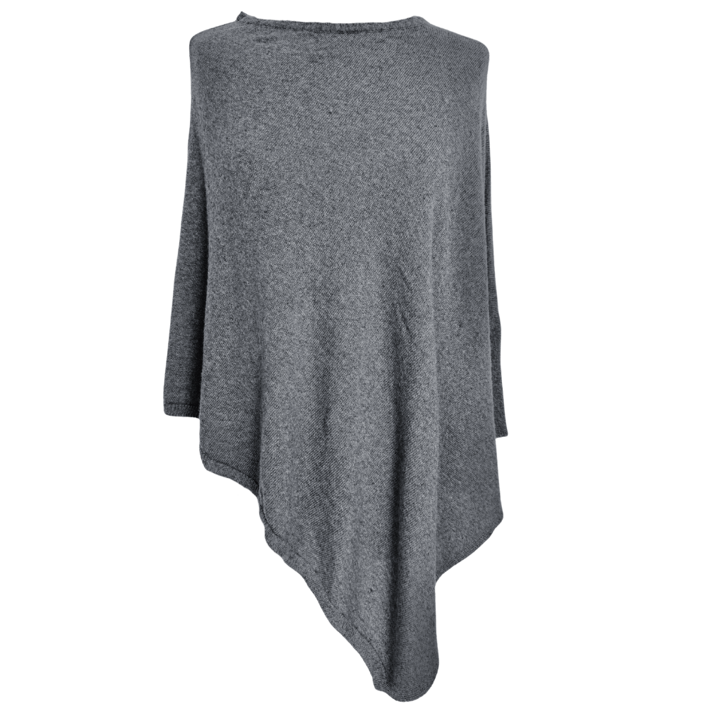 Poncho i 5% cashmere - grå Uldplaiden.dk