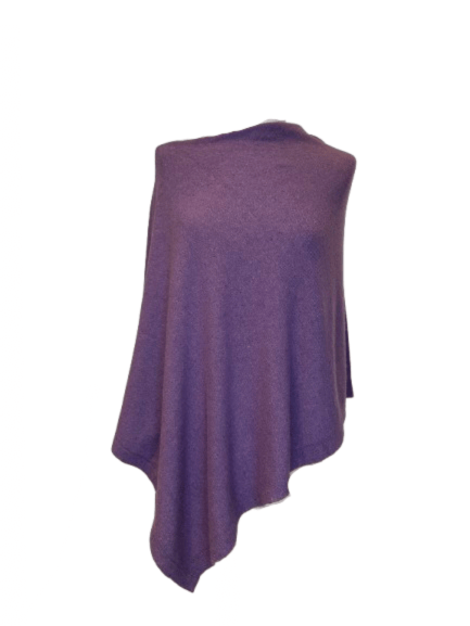 Poncho i 5% cashmere - lilla Uldplaiden.dk