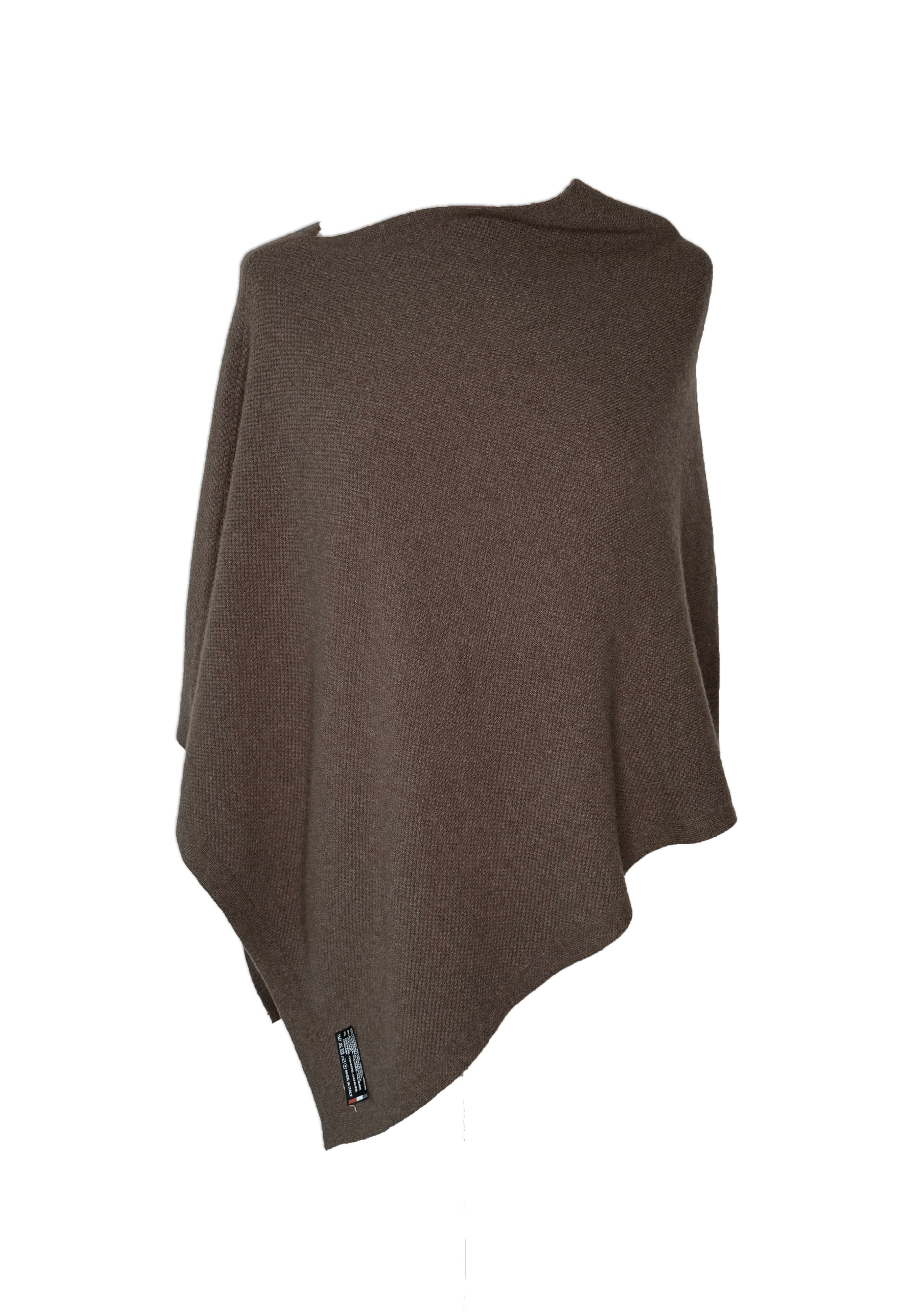 Poncho i 5% cashmere mønstret strik - Brun Uldplaiden.dk