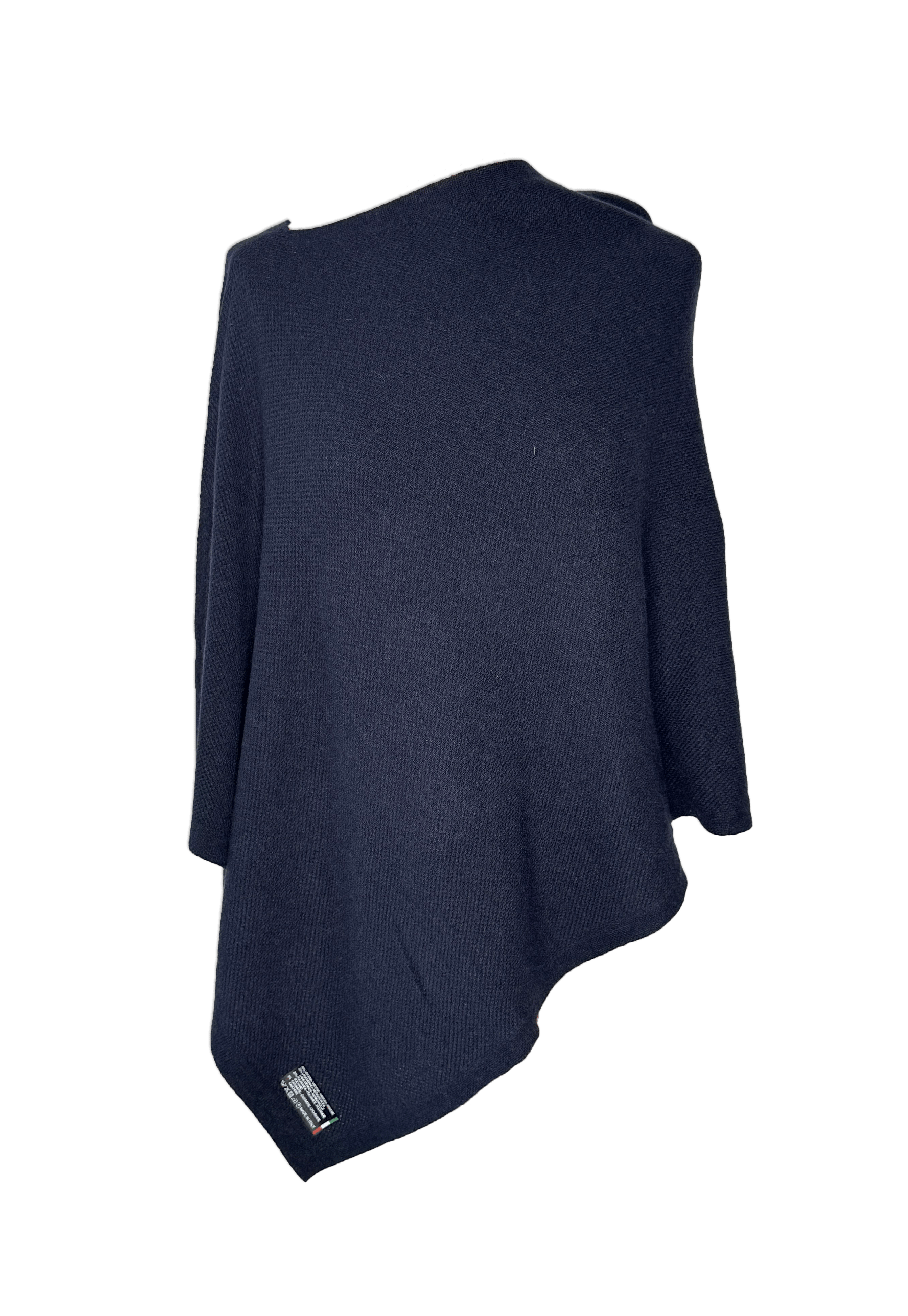 Poncho i 5% cashmere mønstret strik - Marine blå Uldplaiden.dk