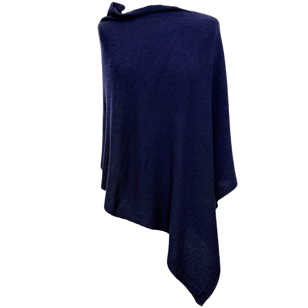 Poncho i 5% cashmere - Mørkeblå Uldplaiden.dk