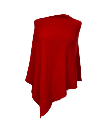 Poncho i 5% cashmere - rød Uldplaiden.dk
