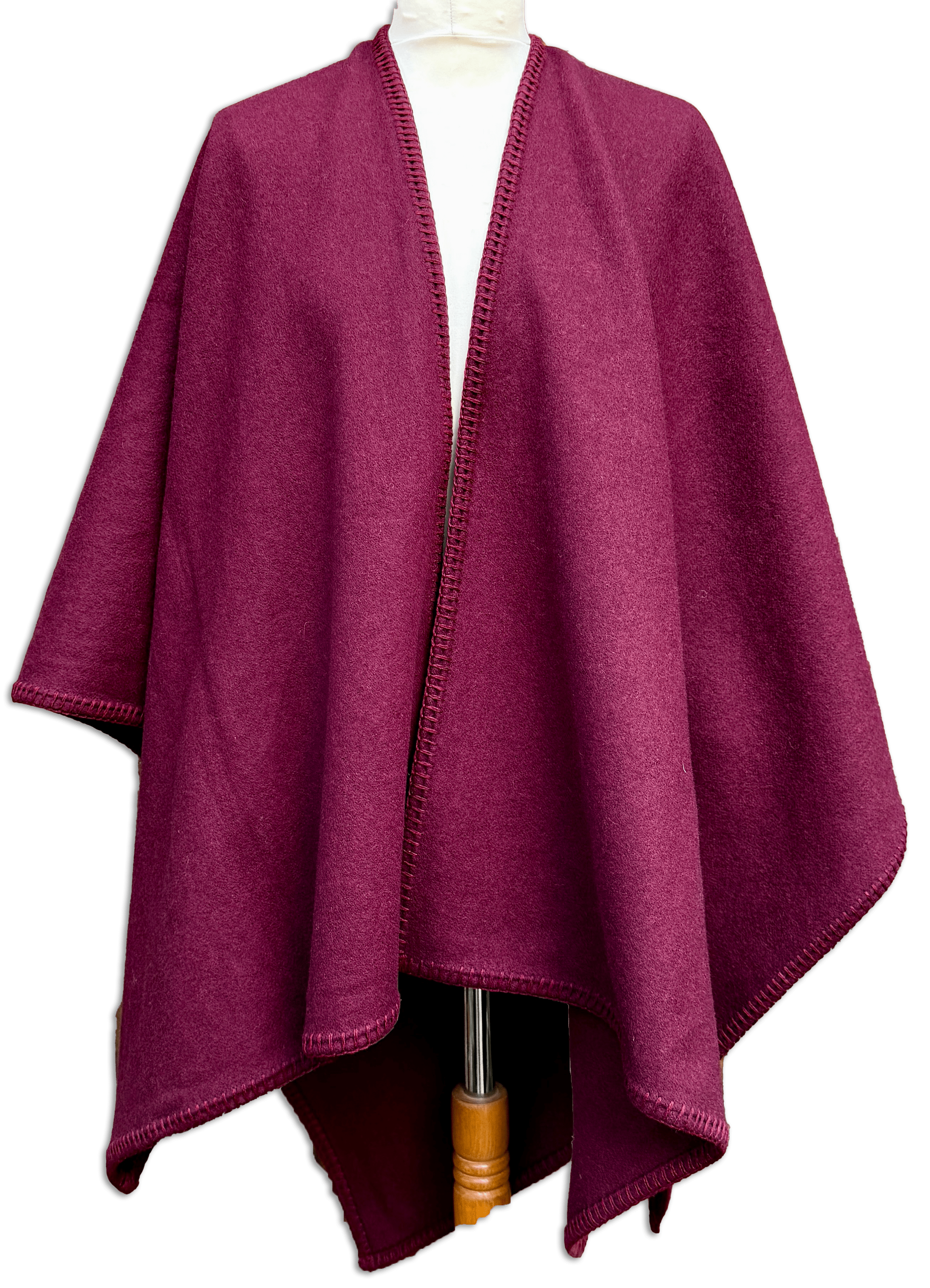 Poncho i 100% merinould - Bordeaux Poncho Uldplaiden.dk