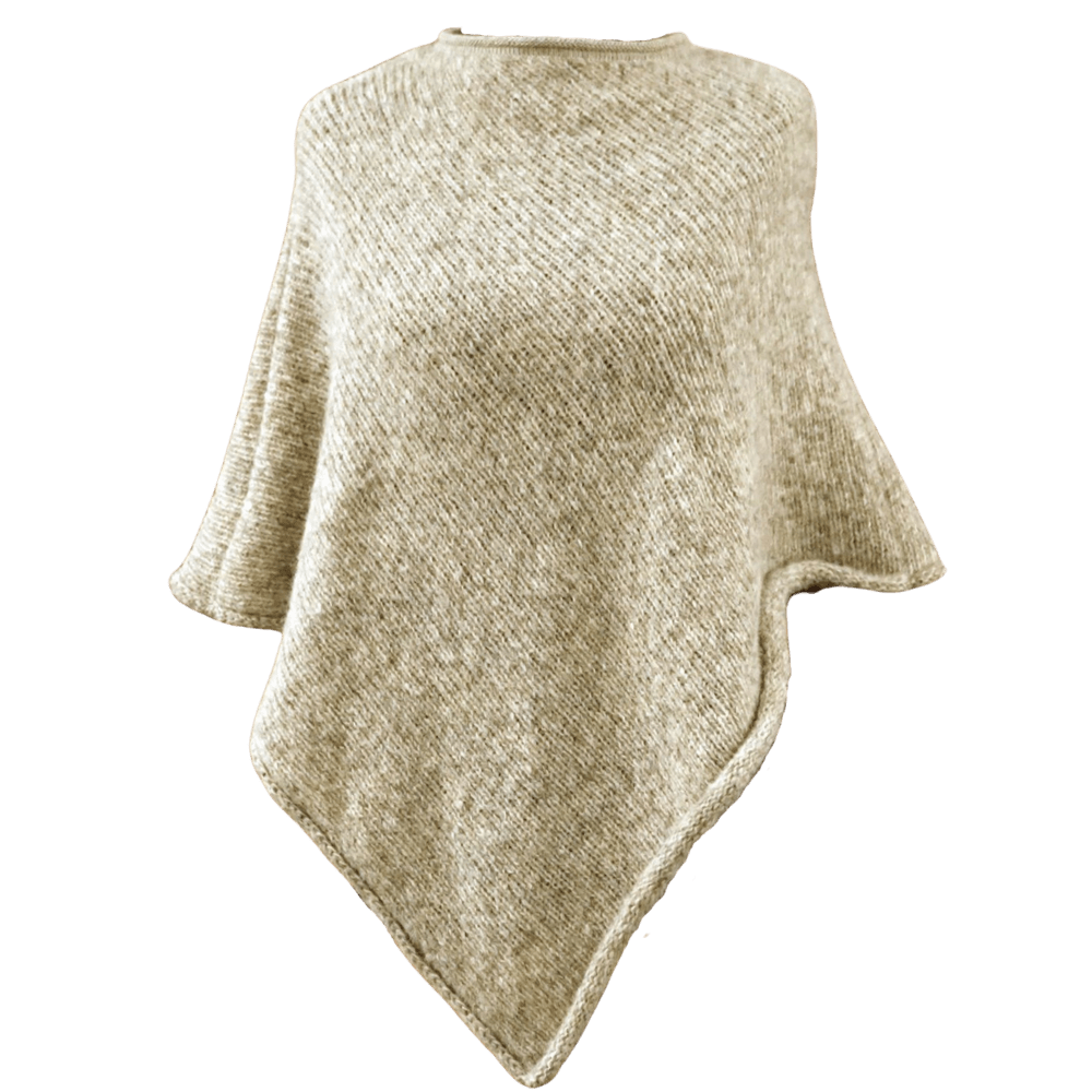 Poncho m. økologisk alpacauld - beige Poncho Uldplaiden.dk