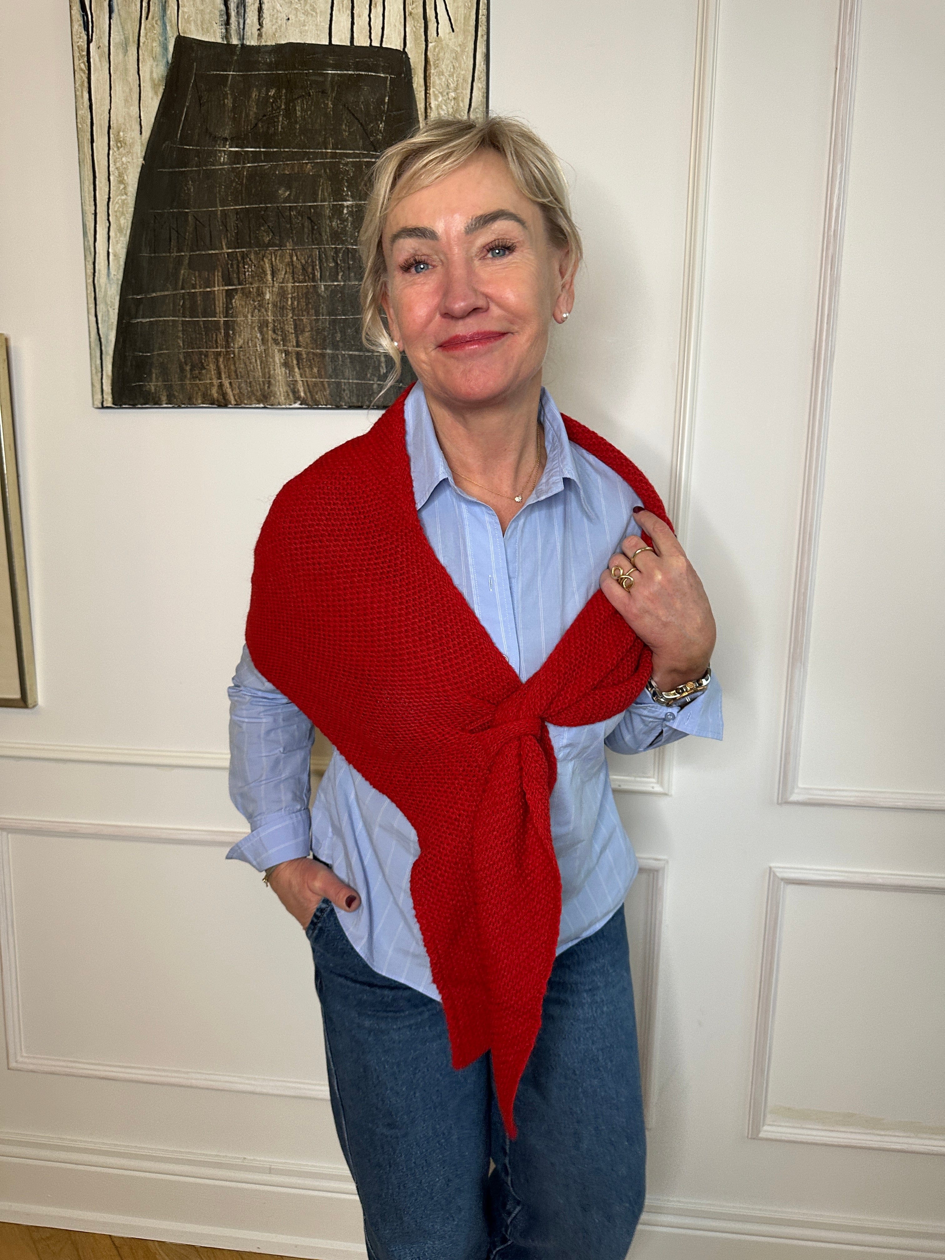 Trekant sjal - Rød Uldplaiden.dk