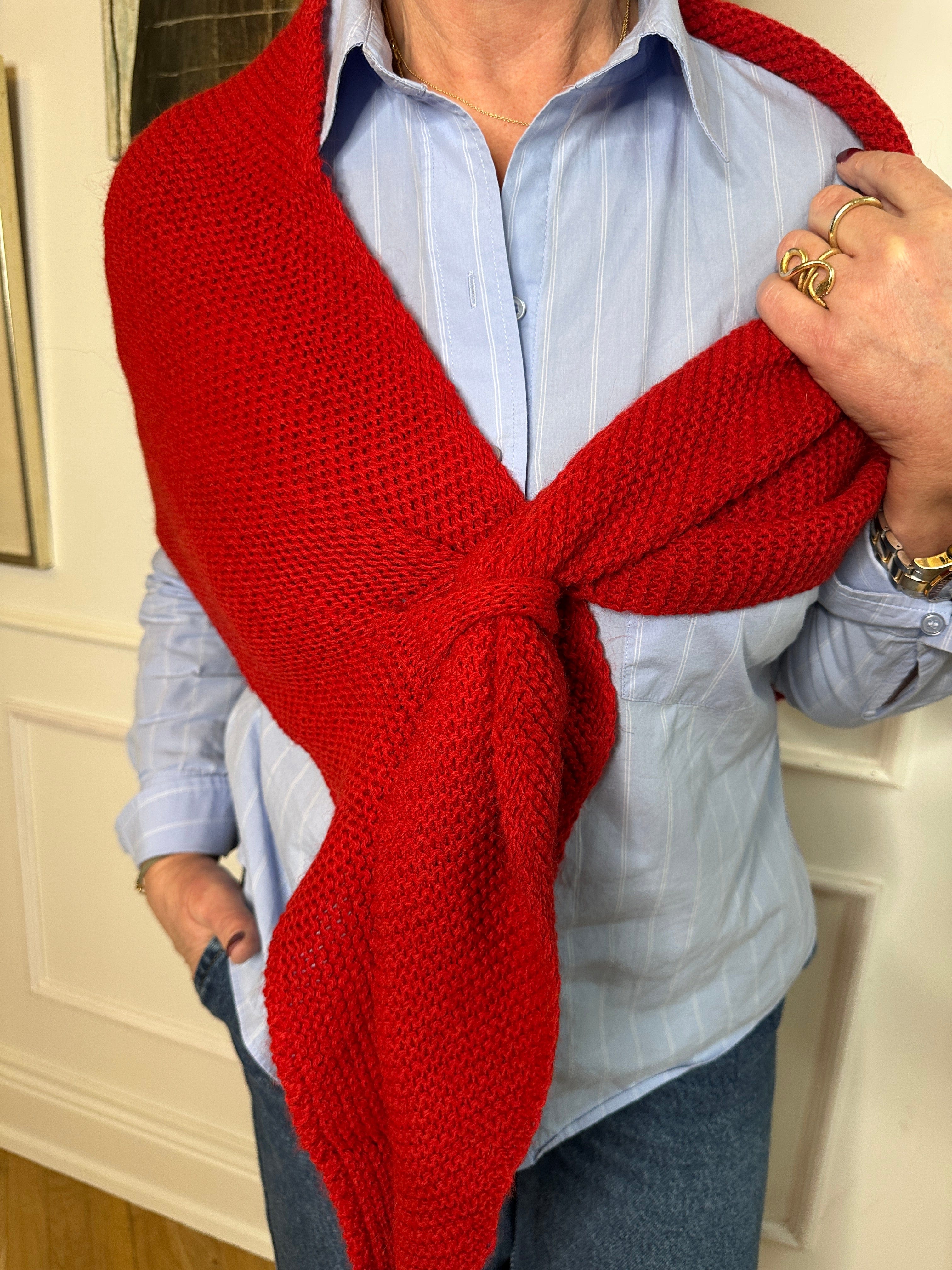 Trekant sjal - Rød Uldplaiden.dk