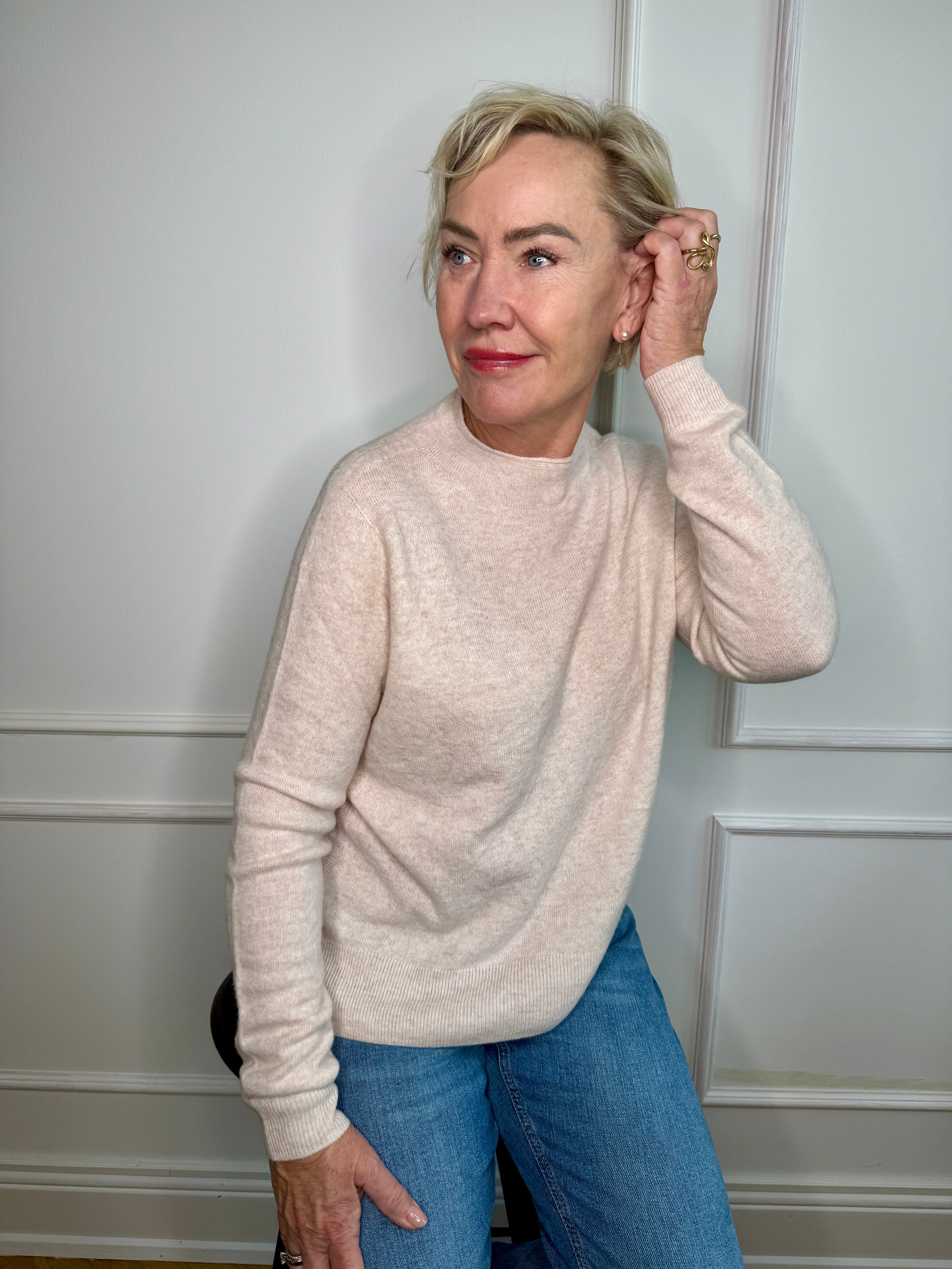 Trøje beige i 10% cashmere trøje Uldplaiden.dk