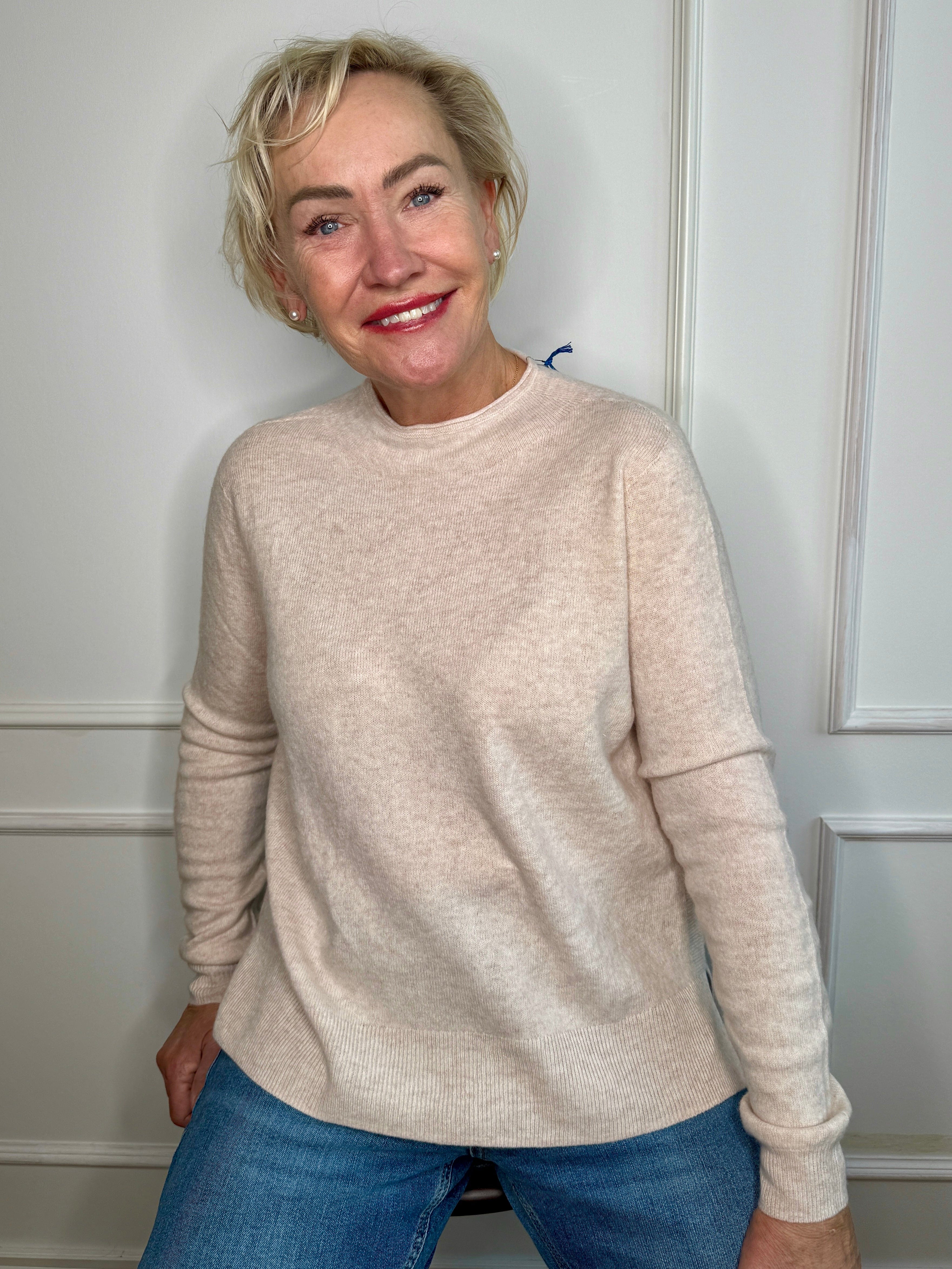 Trøje beige i 10% cashmere trøje Uldplaiden.dk