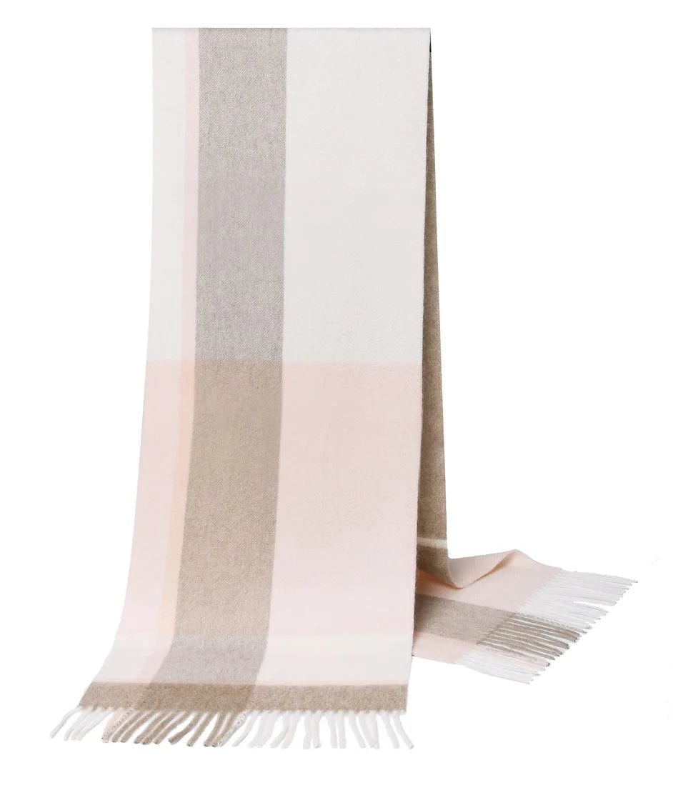 Halstørklæde i 100% Cashmere Rosa/Beige ternet 30x180 cm Halstørklæde Uldplaiden