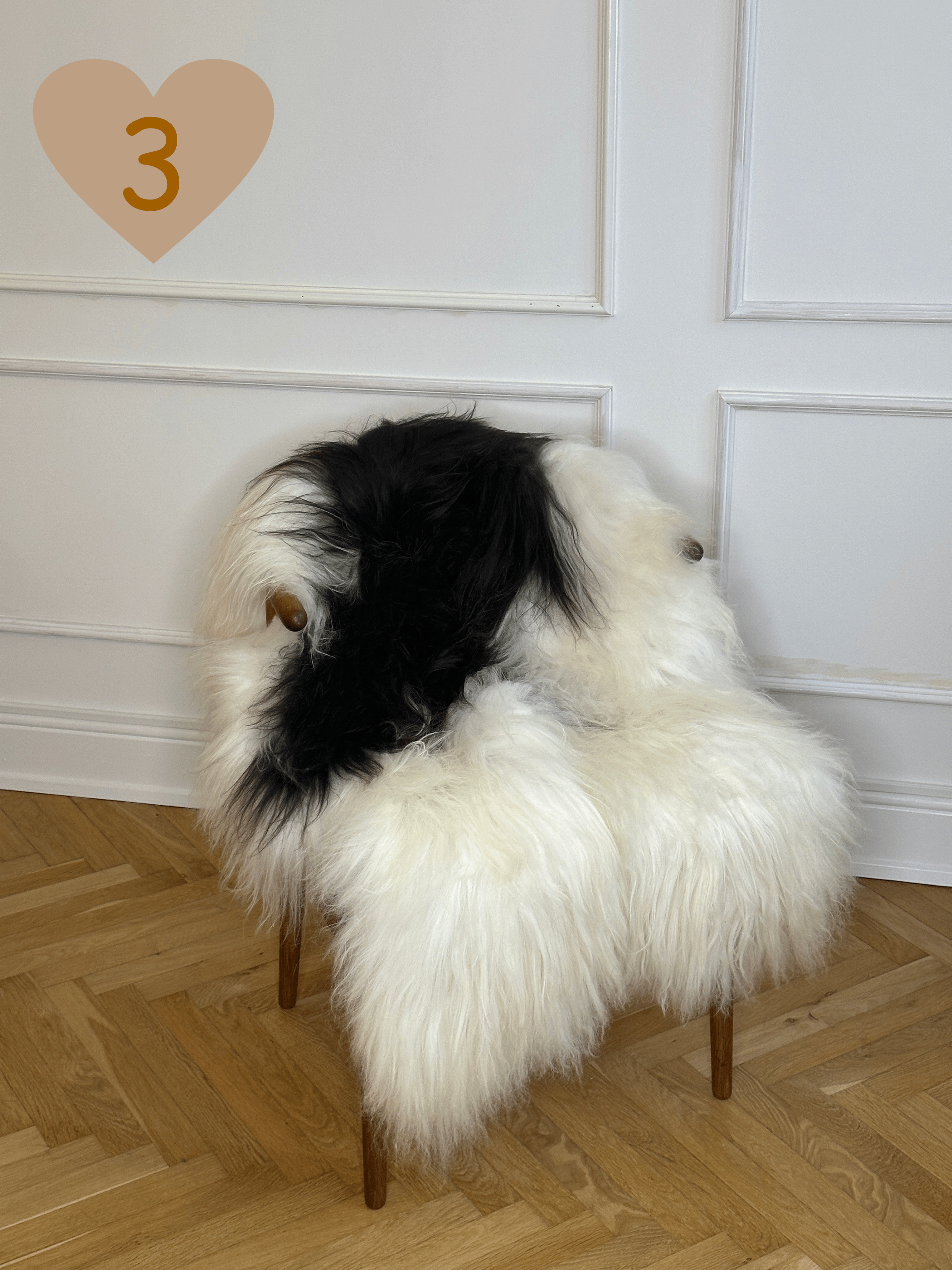 Langhåret lammeskind - sort/hvid Lammeskind Uldplaiden