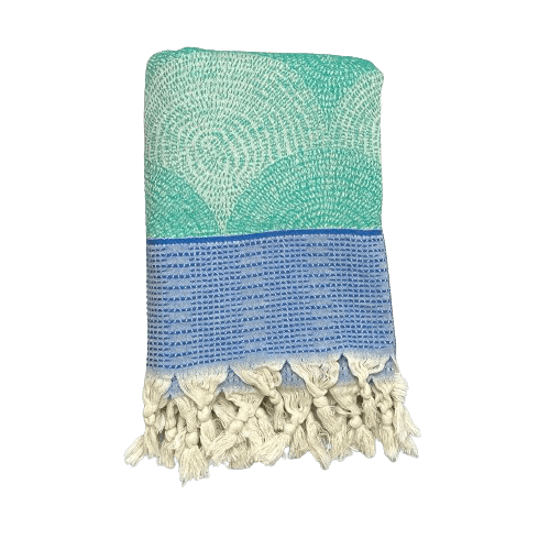 Strandtæppe i bomuld - Blå m. mønster (90x180 cm) tæppe Uldplaiden