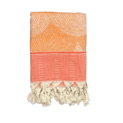 Strandtæppe i bomuld - Orange m. mønster (90x180 cm) tæppe Uldplaiden