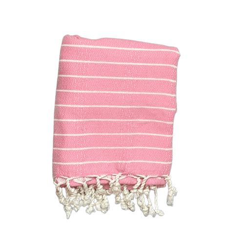 Strandtæppe - Pink m. hvide striber (95x170 cm) tæppe Uldplaiden