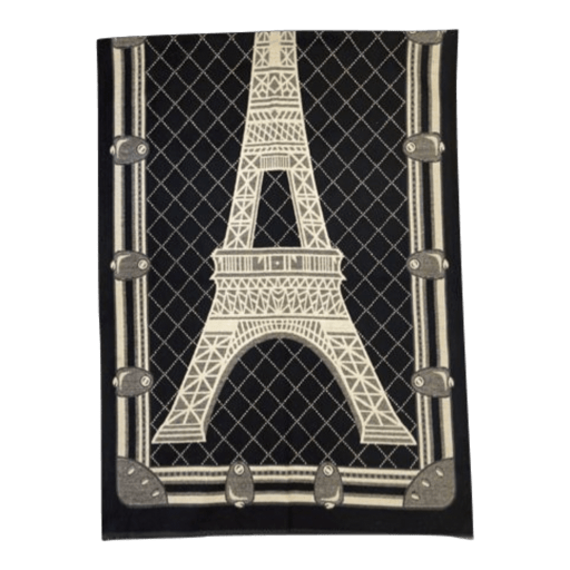 Sjal - Sort, Beige og Eiffeltårnmønster (180x65 cm) Tørklæde Uldplaiden