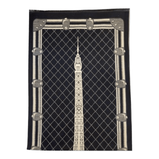 Sjal - Sort, Beige og Eiffeltårnmønster (180x65 cm) Tørklæde Uldplaiden