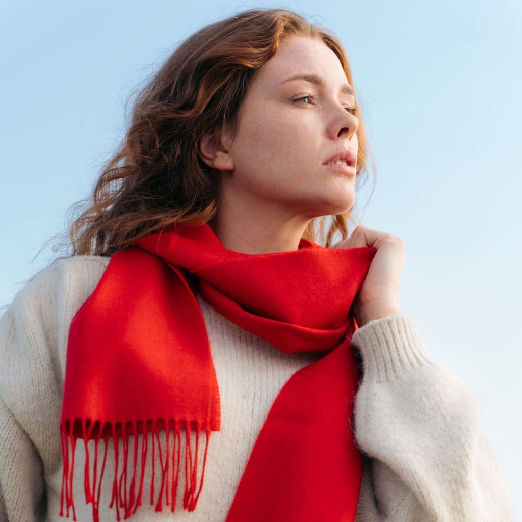 Halstørklæde i 100% Merinould - Rød Tørklæder og sjaler Uldplaiden