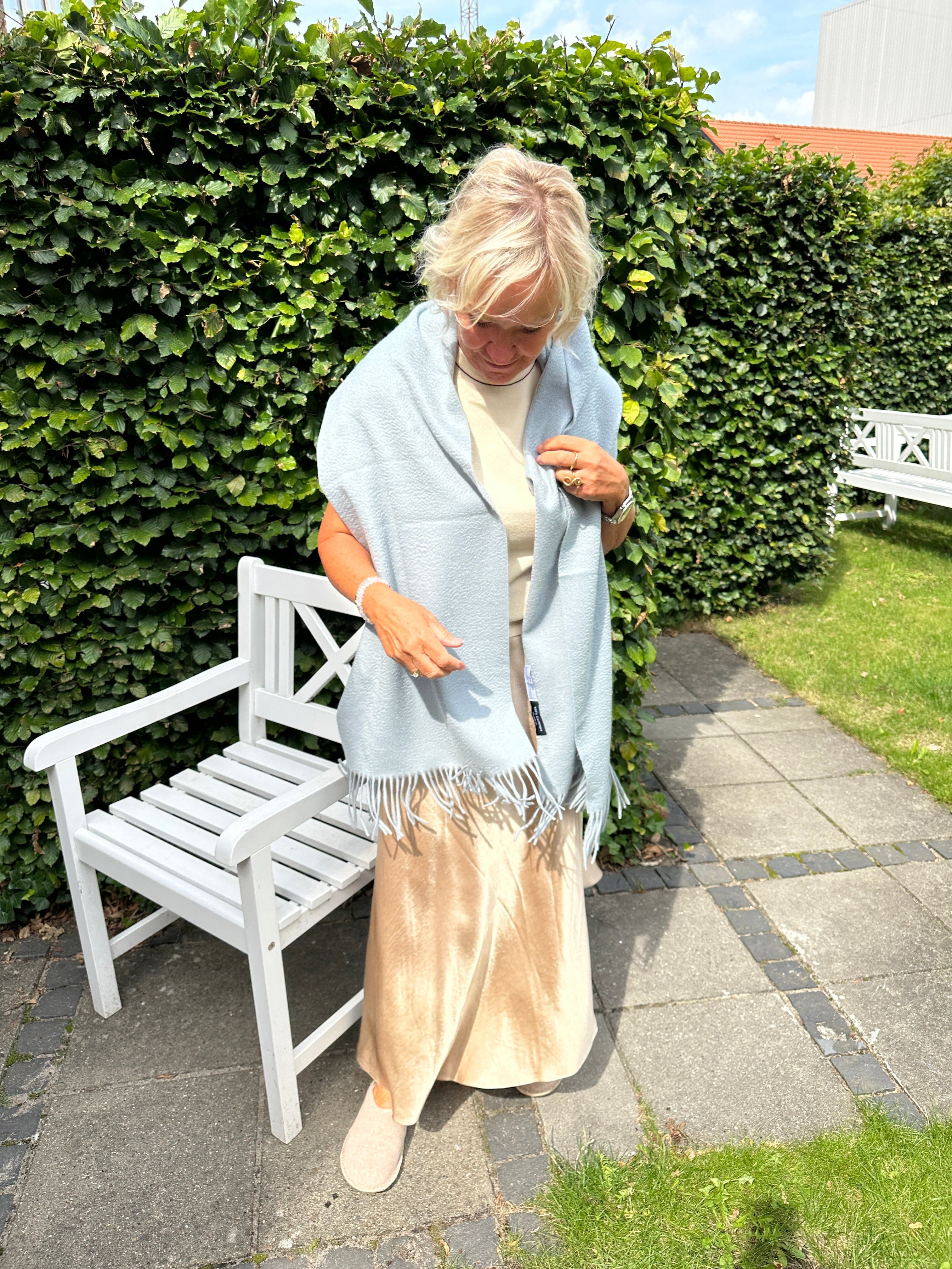 Sjal i 100% Cashmere - Isblå (70x200 cm) Tørklæder og sjaler Uldplaiden