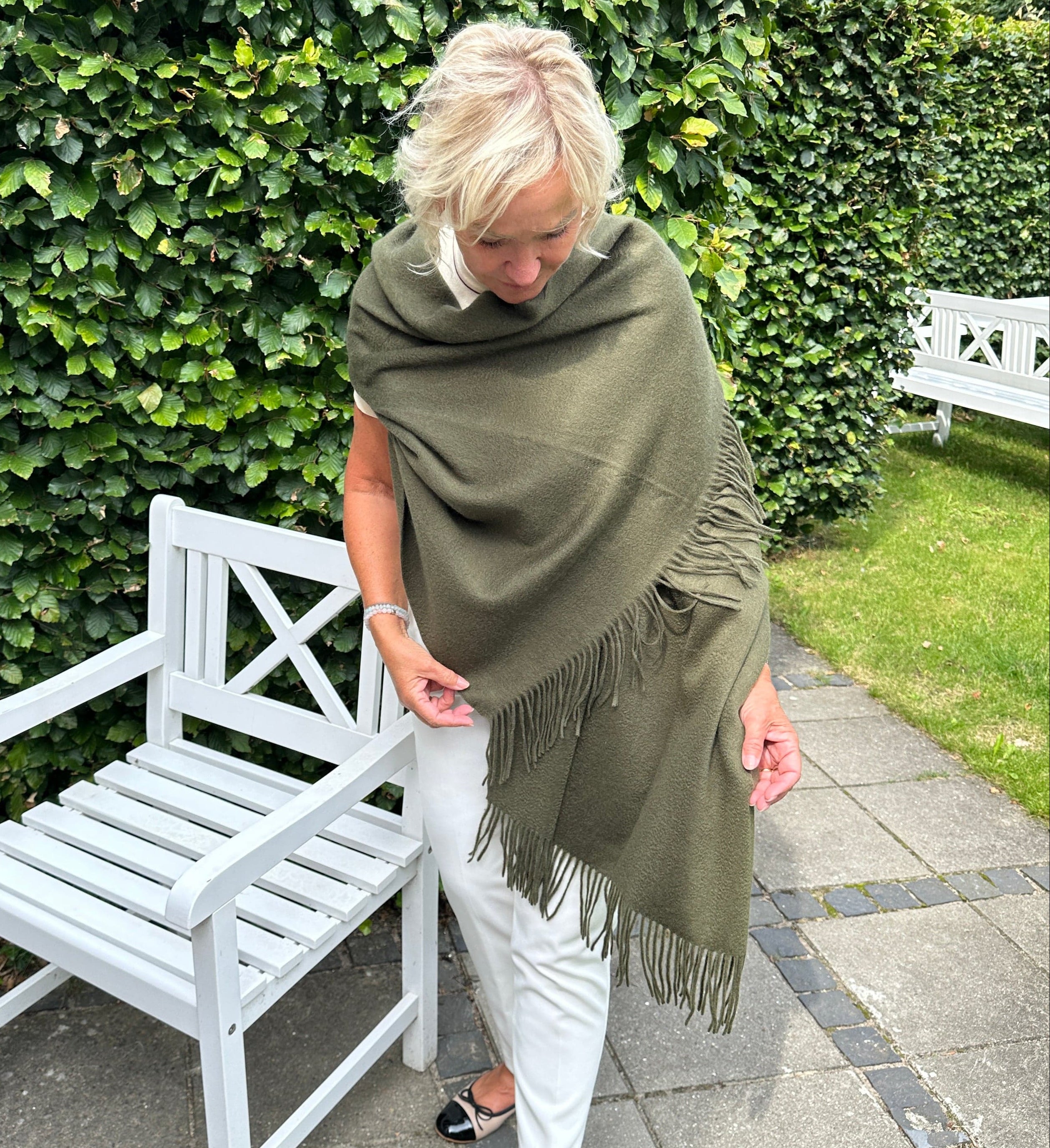 Sjal i 100% Cashmere - Khakigrøn (70x200 cm) Tørklæder og sjaler Uldplaiden