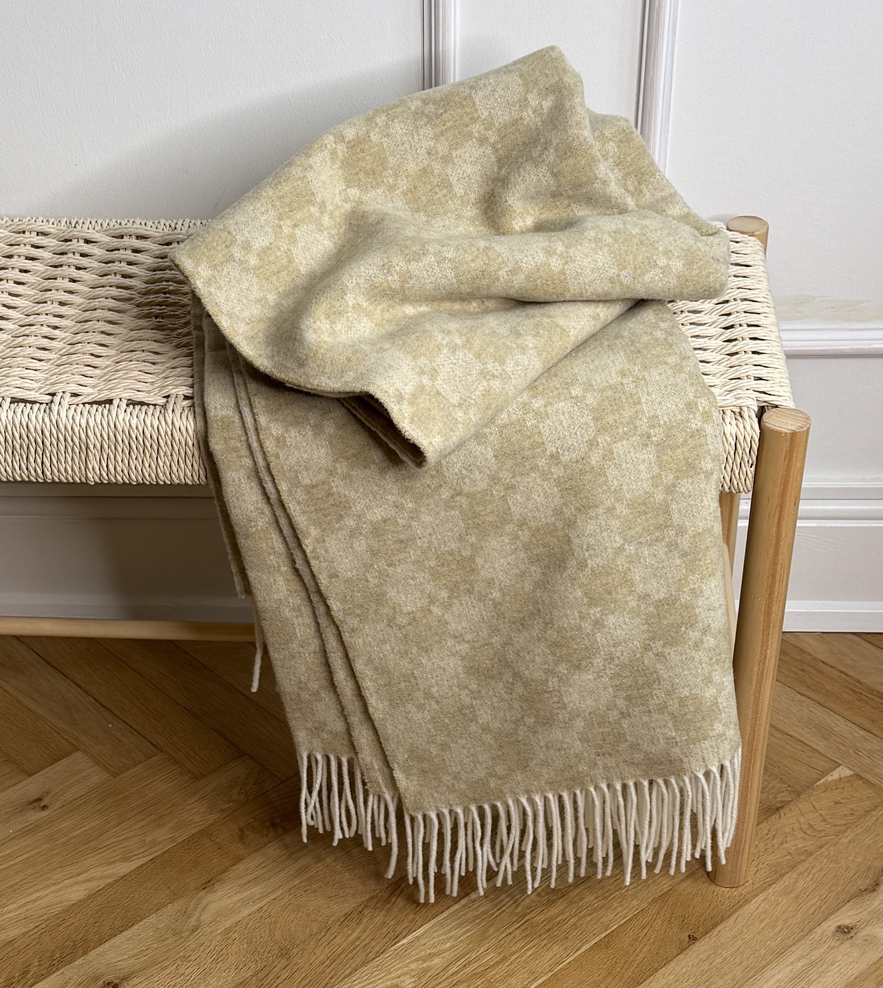 Uldplaid i 10% Cashmere - Beige m. mønster Uldplaid Uldplaiden