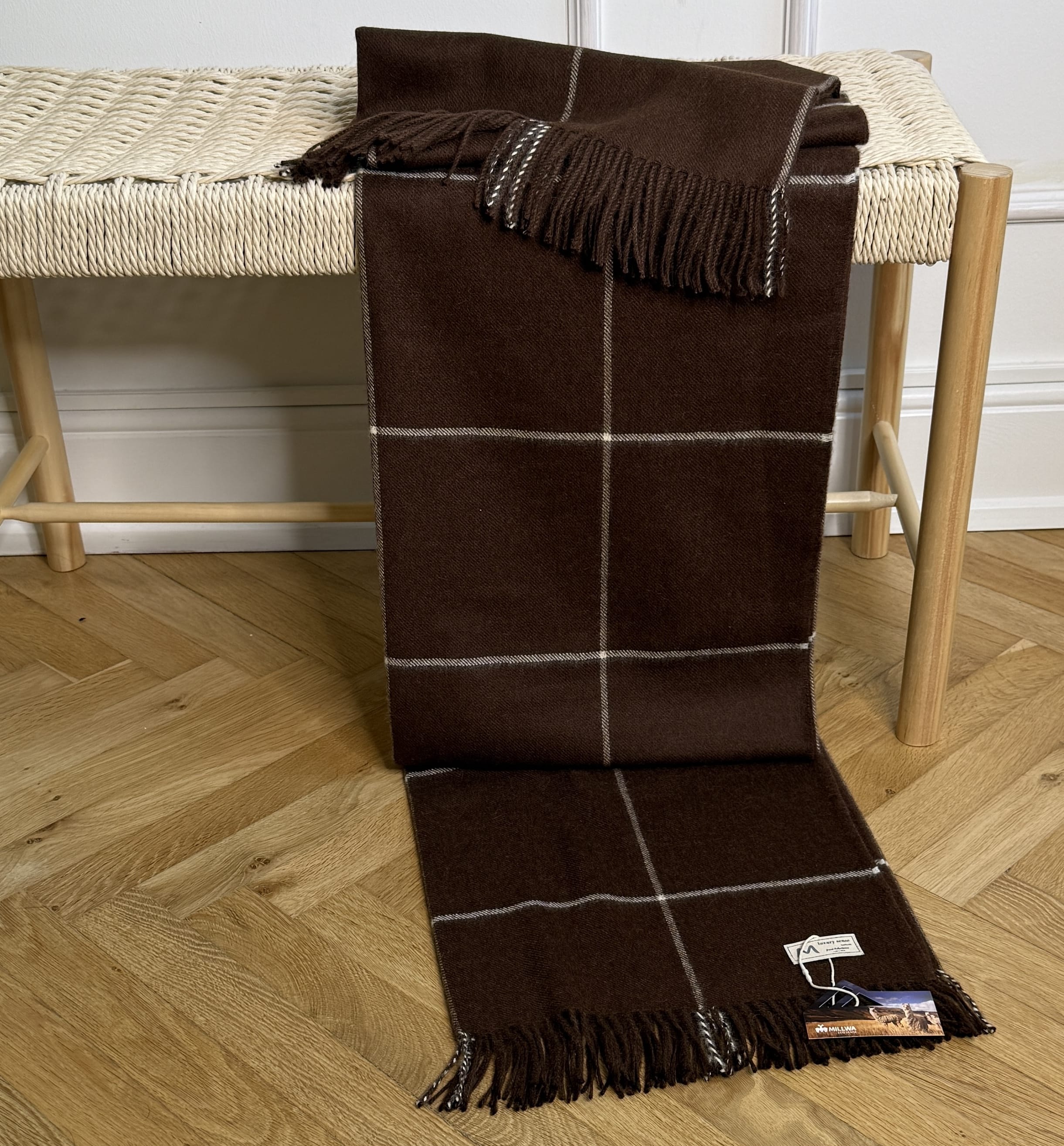 Uldplaid i 100% baby alpaca uld - Brun m. tern Uldplaid Uldplaiden