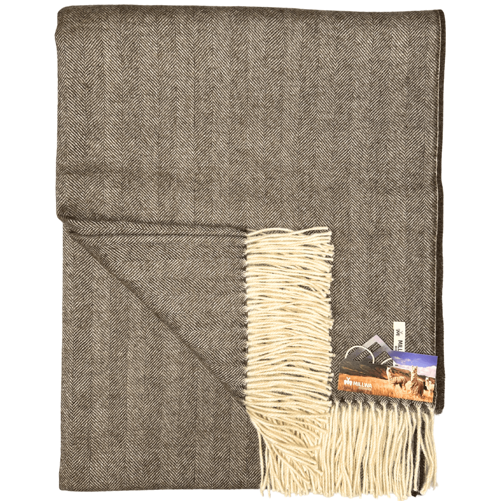 Uldplaid i 100% baby alpaca uld - lys brun m. sildebensmønster Uldplaid Uldplaiden