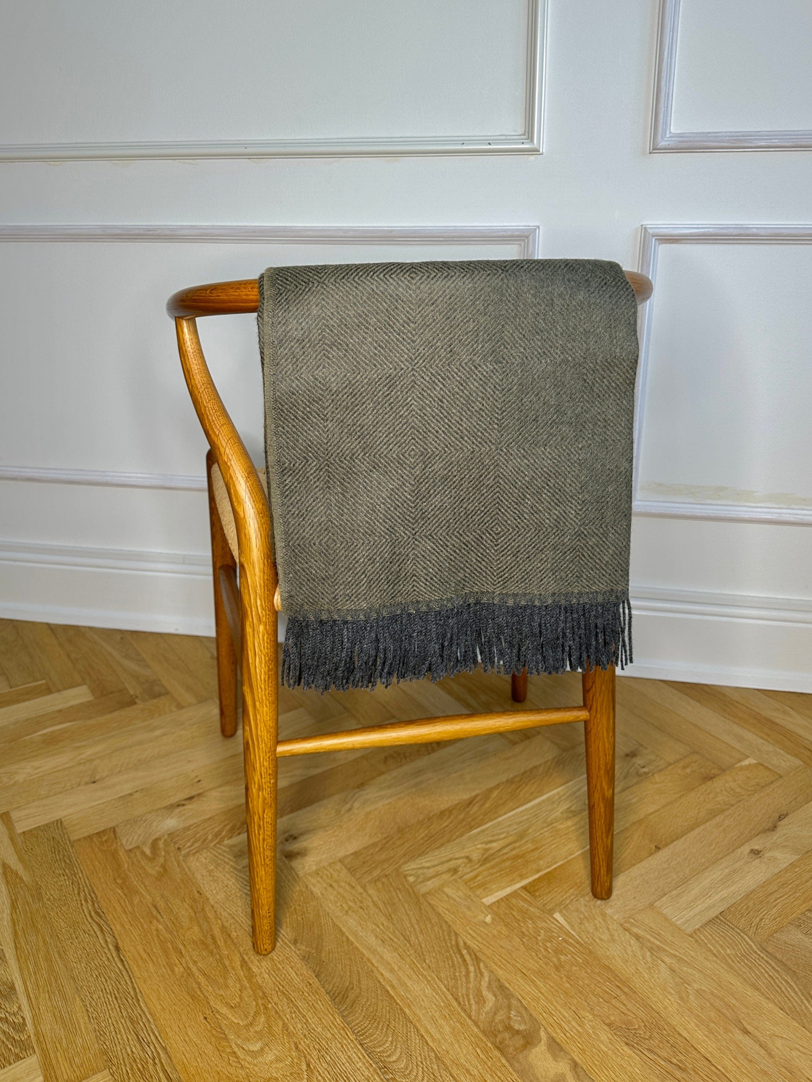 Uldplaid i 100% baby alpaca uld - mosgrøn m. diamantmønster Uldplaid Uldplaiden