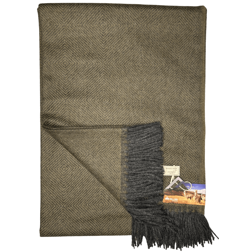 Uldplaid i 100% baby alpaca uld - mosgrøn m. diamantmønster Uldplaid Uldplaiden