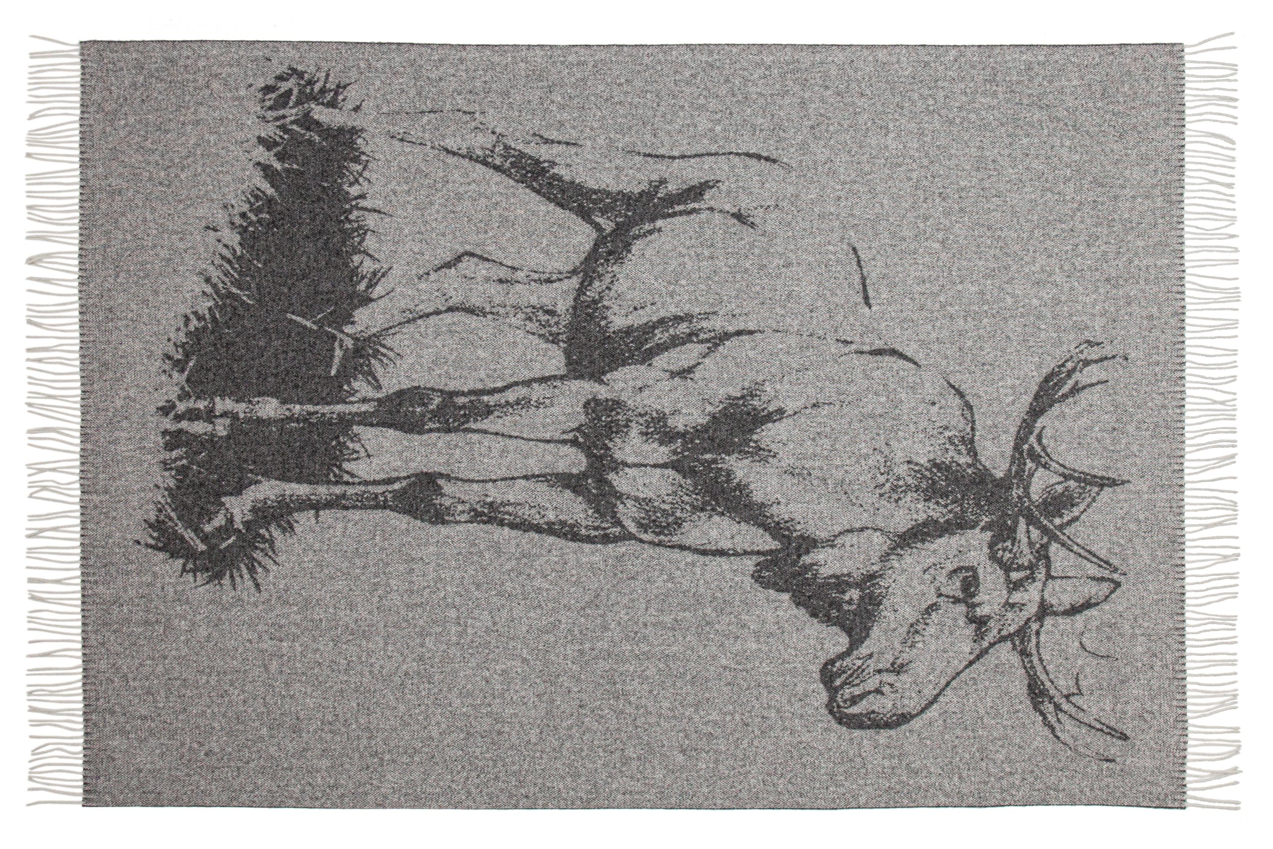 Uldplaid i 100% uld - grå m. elg motiv (140x200 cm) Uldplaid Uldplaiden