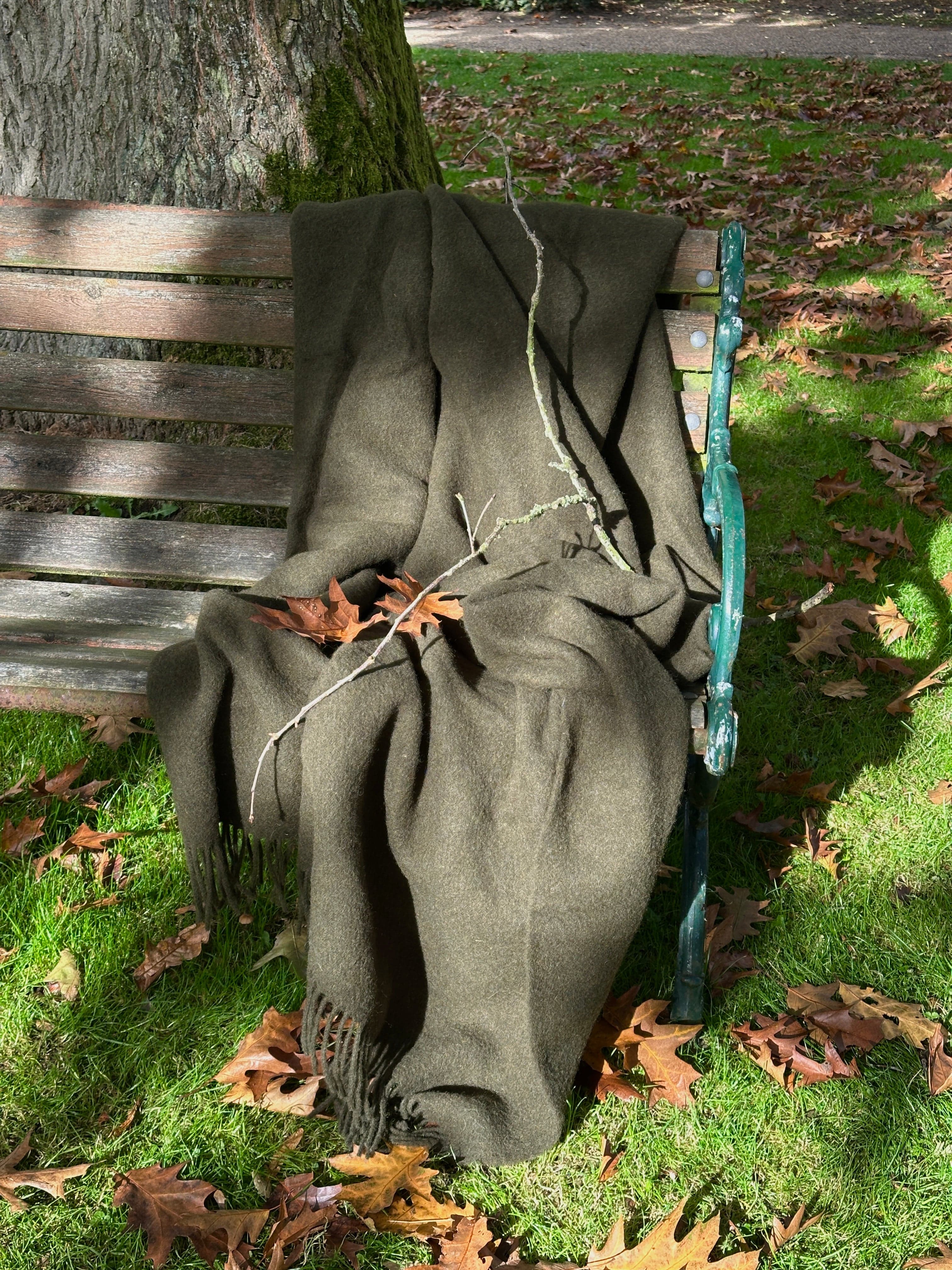 Uldplaid i 100% uld - Khaki grøn (140x200 cm) Uldplaid Uldplaiden