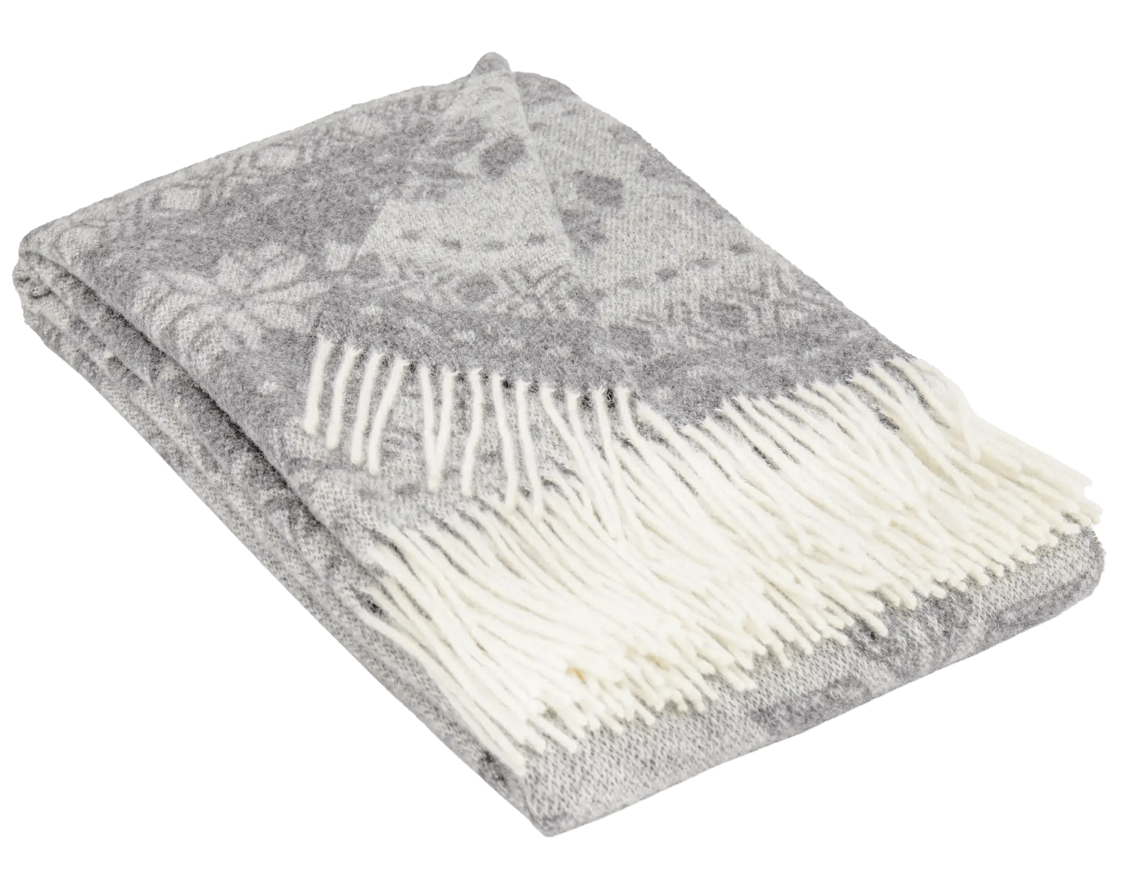 Uldplaid i 100% uld - Lys grå m. vintermotiv (140x200 cm) Uldplaid Uldplaiden