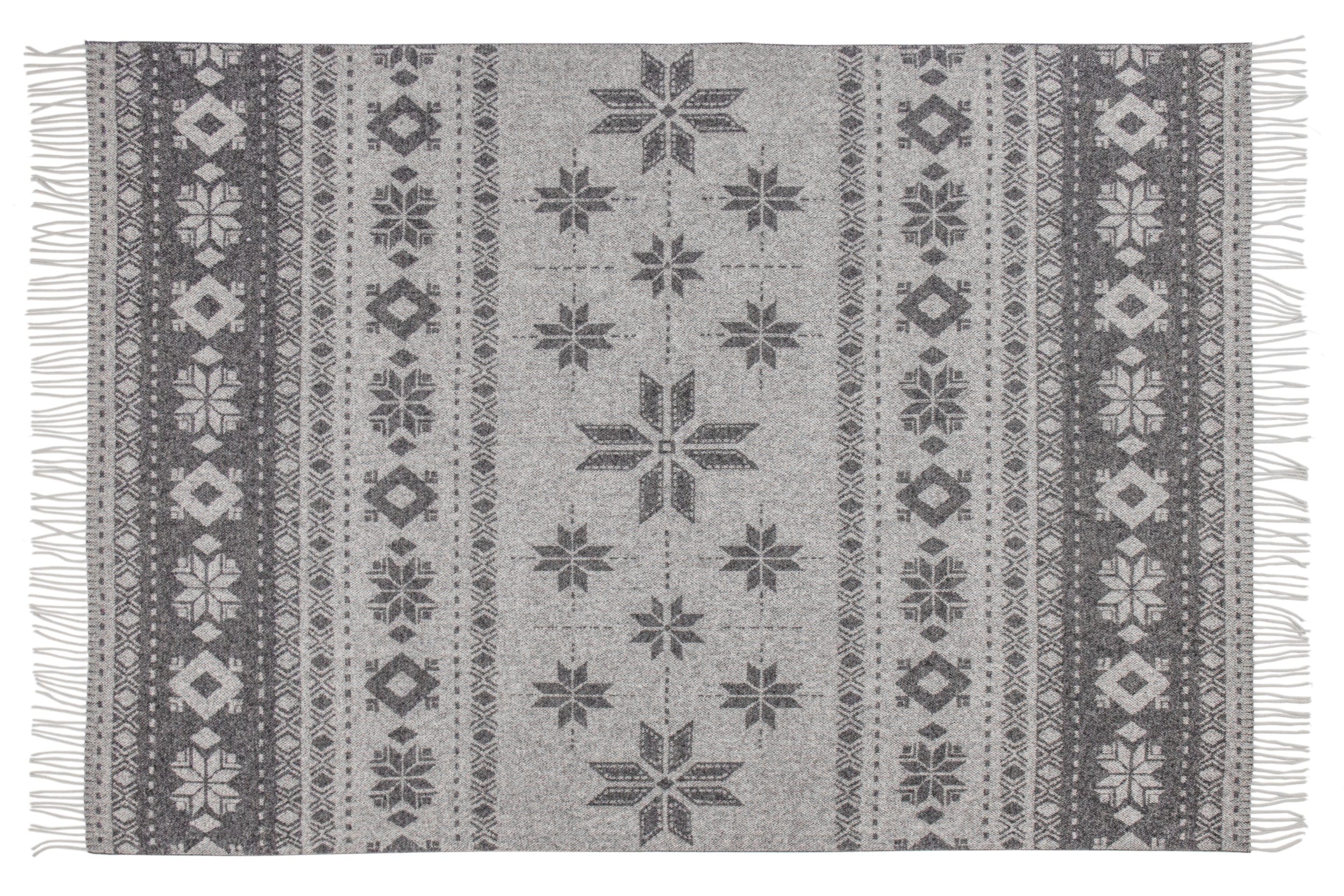 Uldplaid i 100% uld - Mørk grå m. vintermotiv (140x200 cm) Uldplaid Uldplaiden