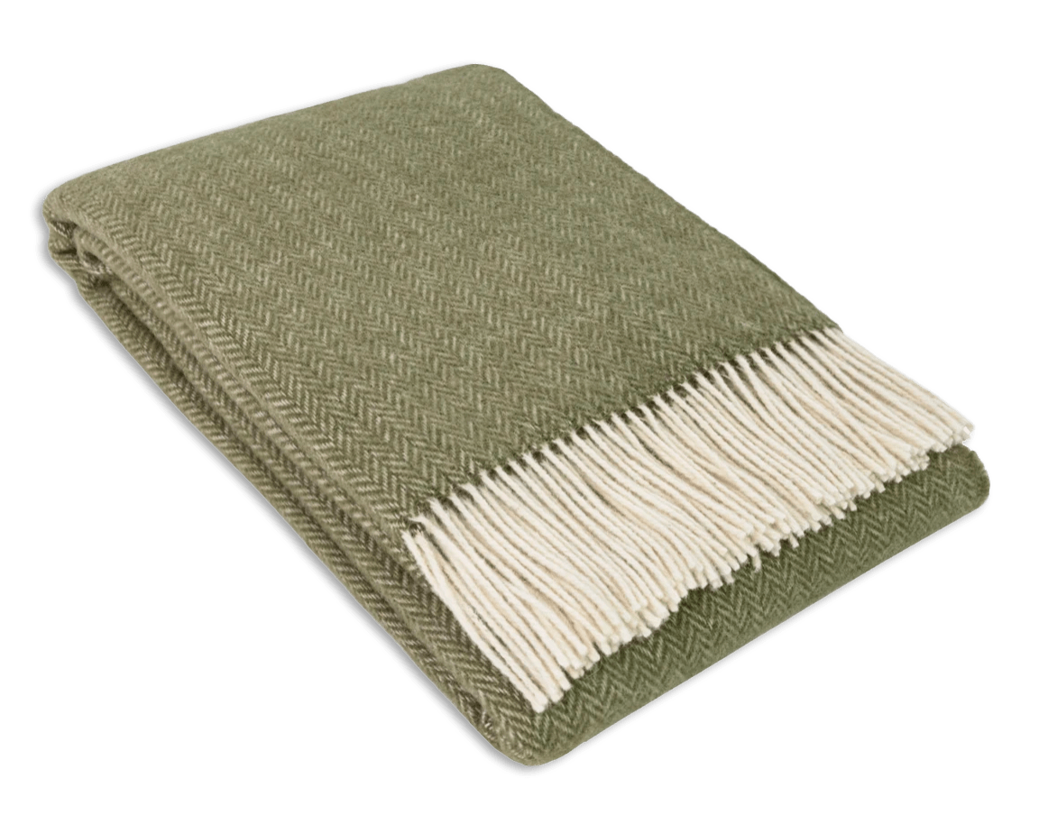 Uldplaid i 100% uld - Mørk grøn m. sildebensmønster (140x200 cm) Uldplaid Uldplaiden