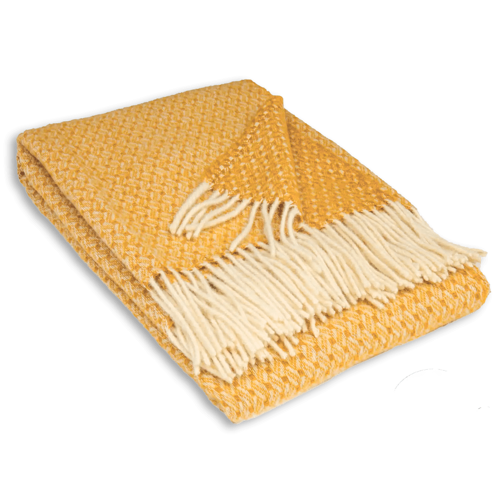 Uldplaid i 100% uld - Mustard m. mønster (140x200 cm) Uldplaid Uldplaiden
