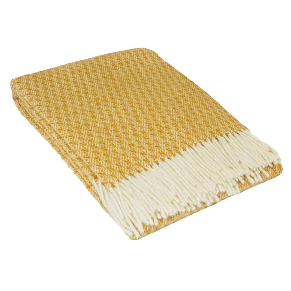 Uldplaid i 100% uld - Mustard m. mønster (140x200 cm) Uldplaid Uldplaiden